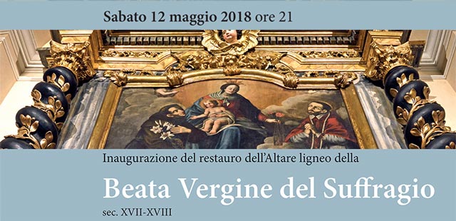 Locandina inaugurazione altare ligneo della Beata Vergine del Suffragio