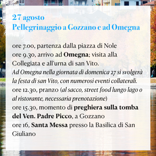 Pellegrinaggio a Gozzano e a Omegna (27 agosto 2023)