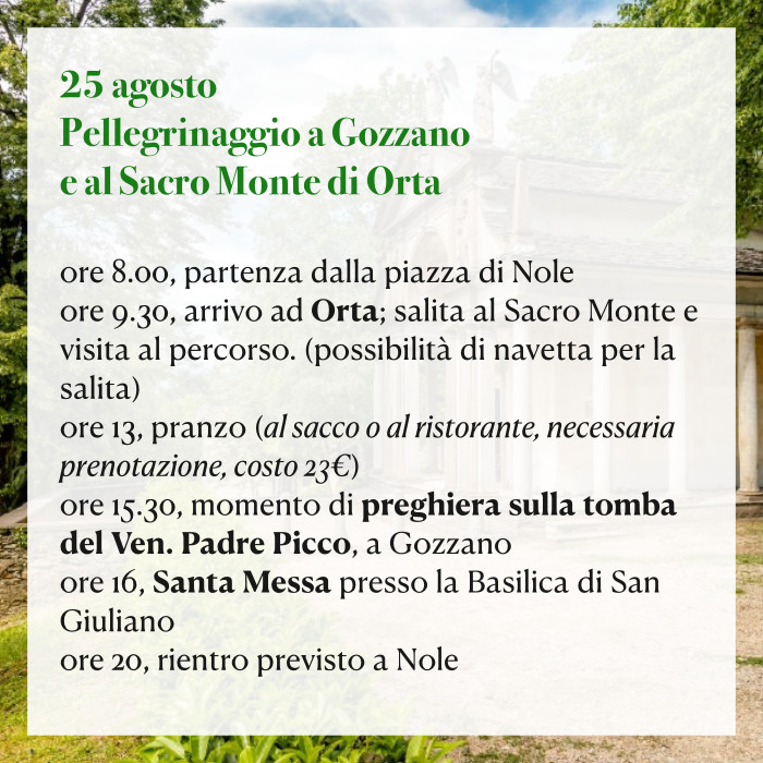 Pellegrinaggio a Gozzano e al Sacro Monte di Orta (25 agosto 2024)